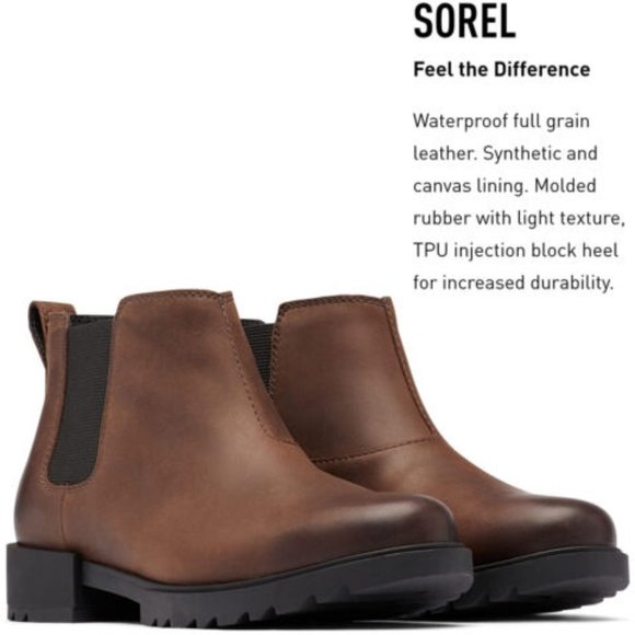 Brand New SOREL Women's Emelie 2 Chelsea Waterproof Leather Boot - Brown - Picture 8 of 11